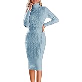 Fangetey Womens Long Sleeve Turtleneck Sweater Dresses Knitted Bodycon Midi Sheath Jumper Dresses