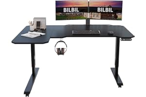 bilbil L-Shaped Electric Height Adjustable Standing Desk 59 Inches, Stand Up Rising Table for Home Office with Splice Board, Black Frame and Top