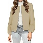 kipfall Womens Wool Blend Bomber Jackets Fall Winter Cropped Zip Up Coat Hoodless Outwear with Pockets