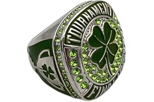 GENERIC Discount Sports Rings, ST. PATRICK`S DAY GREEN CLOVER FINALIST RING — SILVER BODY, GREEN STONES, Premium Softball Baseball Ring/Player/Tournament Rings 3-45