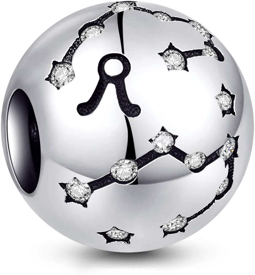 NINGANZodiac Star Sign 925 Sterling Silver Bead Charm Fits Pandora, Chamilia & European Charm Bracelets & Necklaces