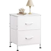 WLIVE White Night Stand, Small Dresser with 2 Drawers &amp; Wooden Top, White | Nightstand with Fabric Bins, Bedside Table End Table for Bedroom, 15-Min Quick-Assembly