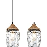 Lighten Chance Natural Hemp Rope Pendant Light Fixtures, Modern Industrial Glass Boho Hanging Lamp Shade, 5.9" Woven Lampshad