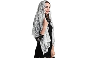 RUNRAYAY Soft & Comfortable Chapel Veil, Spanish Lace Floral Mantilla Veils Wrap Shawl Mass Head Covering Scarf for Women Chu