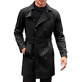 Runcati Mens Trench Coat Double Breasted Mid Long Jacket Casual Belted Overcoat Notched Lapel Windbreaker