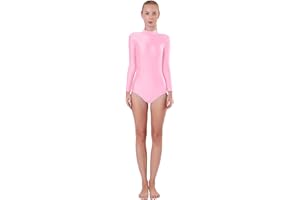 Kepblom Adult Ballet Dance Leotard Turtleneck Long Sleeve Spandex Bodysuit Tops for Women