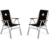 FORMA MARINE Boat Chairs High Back Black Deck Folding Marine Aluminum Teak Furniture Set of 2 M150BL