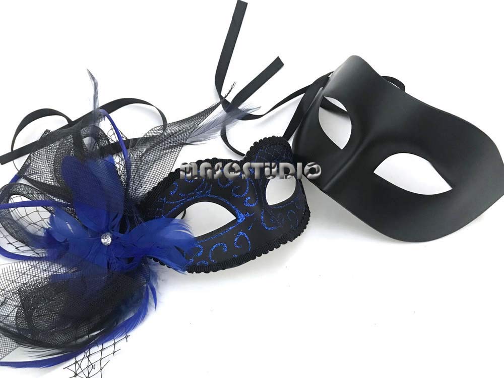 Black Couples Black Veil Masquerade Ball Mask Pair Flapper Feather Mardi Gras Birthday Party Wear Home Decor Home Kitchen Vit Edu Au