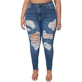 ALLABREVE Womens Plus Size Skinny Jeans Stretchy High Waisted Ankle Jean Ripped Slim Fit Washed Denim Distressed Tight Jean