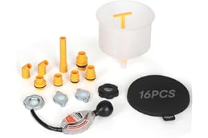 Spill-Free Coolant Funnel Kit with Antifreeze Tester - 16pcs No-Mess Radiator Bleeding & Refill Set - Universal Adapters for 
