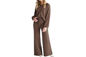 SHOPESSA Lounge Matching Set Women Lantern Sleeve Sweatshirt and Flared Baggy Drawstring Sweatpants Commuter Cycling Clothes