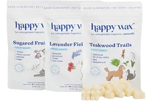 Happy Wax Pet Scents Mix Premium Scented, Non Toxic, Pet Safe, Odor Eliminating, Dye-Free Soy Wax Melts – 6 Total Oz: Lavender Fields for Dogs, Sugared Fruit for Cats and Teakwood Trails for Pets