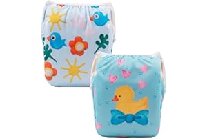 ALVABABY Baby Swim Diapers 2pcs One Size Reusable Washable & Adjustable for Swimming Lesson & Baby Shower Gifts DYK76-77
