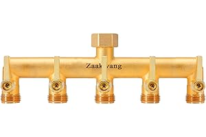 ZAAKWANG Heavy Duty 5 - Way Garden Hose Splitter, 3/4” Hose Manifold, Outdoor Hose Adapter Connector with 5 Metal Extra Long Handle Metal Faucet Adaptor