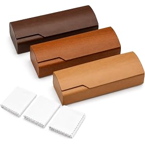 3 Pack Glasses Case Hard Shell, Wood Grain Cases with Cleaning Cloths | Flocked-Lining Eyeglass Cases for Standard Eyeglasses