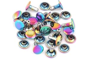 YEWIN Rainbow Tubular Double Cap Rivets - 9mm Rainbow Metal Button Round Rapid Rivet,Rivet Studs for Purse Bags Handbags Shoes Belts Leather Craft Repair (50 PCS)