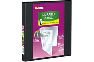Avery Reliure de présentation Durable à 3 anneaux, anneaux obliques de 2,5 cm, capacité de 220 feuilles, 2 pochettes, sans PV