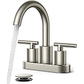 FORIOUS Brushed Nickel Bathroom Faucet 2 Hole, 4 Inch Centerset Bathroom Sink Faucet Brushed Nickel with Pop-up Dain, 24" CUPC Hoses, 360° Swivel Gooseneck for RV Basin