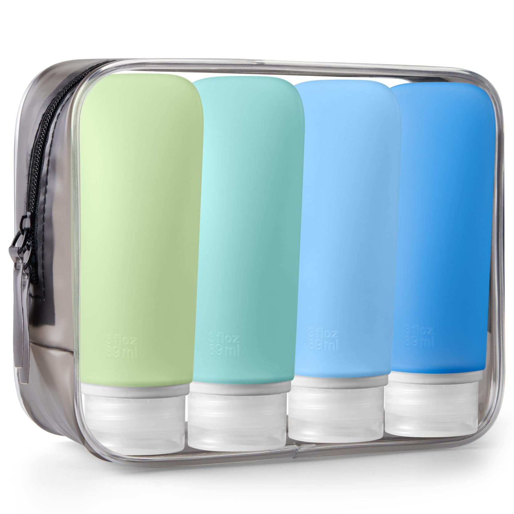 INSFIT Travel Bottles for Toiletries, 90ml Travel Containers for Toiletries Leakproof BPA Free CAA Approved Squeezable Silicone Tubes Travel Accessories with Labels Blue