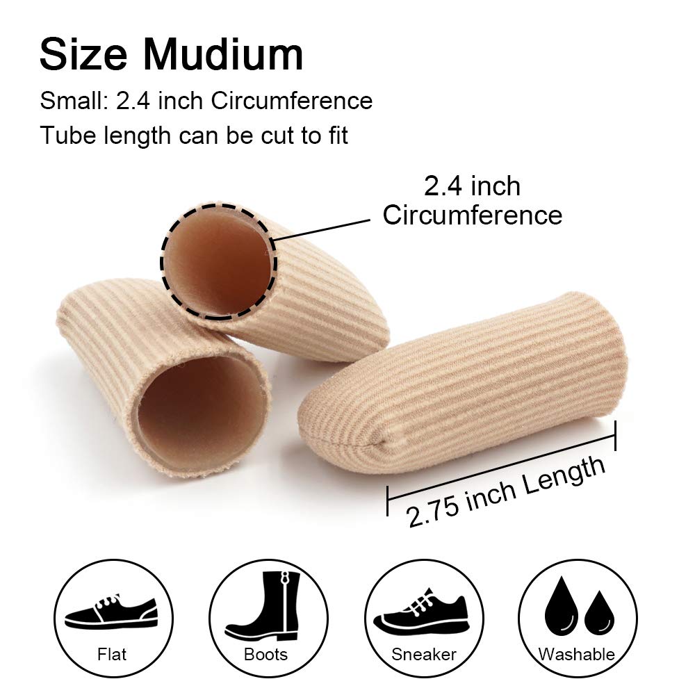 Skyfoot’s Toe Caps Fabric Lined with Silicone Gel Sleeves Protectors - 3 Pack Cuttable Gel Toe Covers For Bunion, Hammer Toe, Blister, Corn (Medium 3/4\