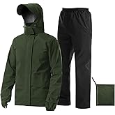 iCreek Rain Suit Waterproof Jacket with Pants 2 Pieces Breathable Lightweight Packable Raincoat with Hooded Rain Gear Unisex