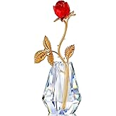 RONGKRISTO Red Crystal Rose Figurine Collectible Glass Rose Flower Bouquet Ornament Decor for Home Wedding Valentine's Day