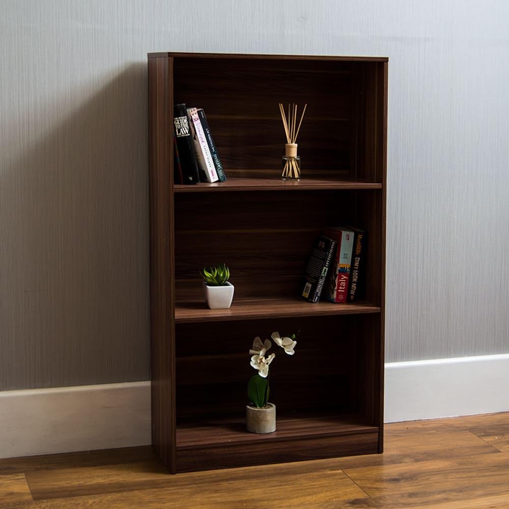 Vida Designs Cambridge 3 Tier Medium Bookcase, Walnut Wooden Shelving Display Storage Unit Office Living Room Furniture