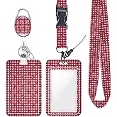 Checkered Cherry ID Badge Holder Badge Reel Lanyards for ID Badges Keychain Vertical Protector Retractable Carabiner Clips Heavy Duty Key Lanyard for Women Lawyer Journist Teacher Office Accessories