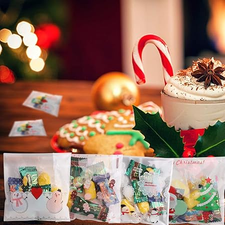 Dolci Natalizi Lista.400pz Sacchetti Di Natale Trasparenti Sacchettini Plastica Alimentari Con Striscia Adesiva Per Bomboniera Dolci Alimenti Confetti Biscotti Sacchetti Trasparenti Per Caramelle Sacchetti White Amazon It Giochi E Giocattoli