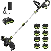12-in Cordless String Trimmer/Edger, 20V 2.0Ah Battery, Auto Line Feed | Lightweight Electric Lawn Mower &amp; Grass Trimmer&amp;Edger Lawn Tool for Yard and Garden, fast charger and 8 replacement lines.