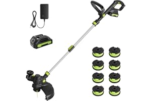LPSUK 20V Cordless String Trimmer, 2.0Ah Battery Powered with Fast Charger, 12'' Grass Cutter with Auto Line Feed, 2-in-1 Electric Lawn Mower Grass Trimmer&Edger Lawn Tool with 8 Pcs Lines for Yard, Garden