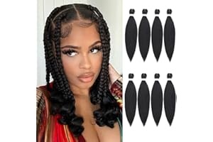 Leeven 8 Packs Pre Stretched Braiding Hair Extension Yaki Texture Hot Water Setting EZ Braids Hair for Coi Leray Braids Black