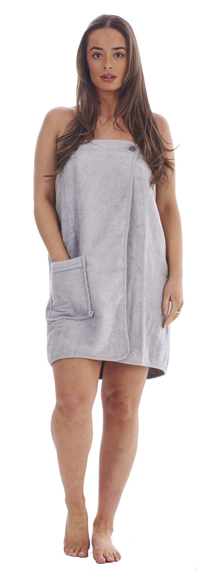 Keanu Ladies Towel Wrap 100% Cotton Highly Absorbent Terry Soft Sarong Towel Shower Spa Sauna Beach Gym Towelling Robe Cover-Up (Silver Grey, S/M)