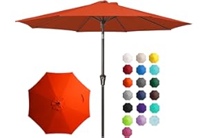 JEAREY 9FT Outdoor Patio Umbrella Outdoor Table Umbrella with Push Button Tilt and Crank, Market Umbrella 8 Sturdy Ribs UV Protection Waterproof for Garden, Deck, Backyard, Pool (Orange)