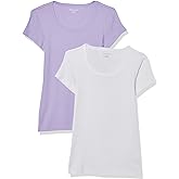 Amazon Essentials Women's Slim-Fit Cap-Sleeve Scoop Neck T-Shirt, Pack of 2