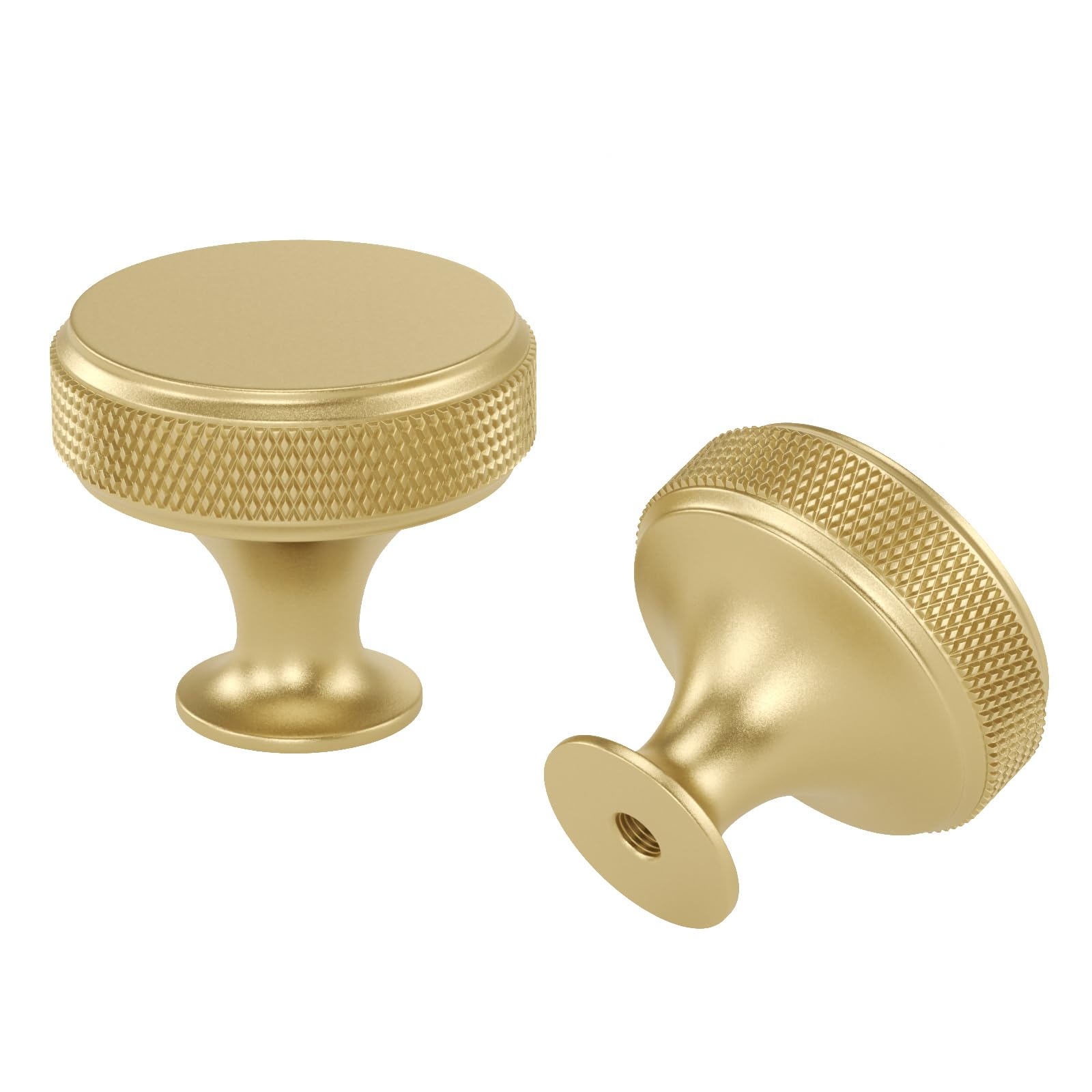 LONTAN 5 Pack Gold Drawer Knobs Knurled Brass Knobs, Single Hole Gold Handles Aluminum Alloy Brass Cupboard Handles