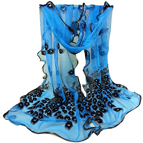 CieKen Women Lightweight Large Blanket Wrap Shawl Scarfs Peacock Design Flower Embroidered Lace Soft Long Scarf Wrap (A) - Thumbnail 4
