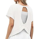 GRECERELLE Women's Open Back Workout Tops Backless Athletic Shirts Casual Crop Running Tee Y2k Yoga