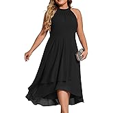 Ever-Pretty Plus Women's Sleeveless Halter A Line Pleated High Low Plus Size Wedding Guest Cocktail Dresses 31926-DA