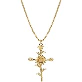 MEVECCO Gold Birth Flower Cross Necklace for Women 12 Month Faith Pendent 18K Gold Plated 2MM Twist Rope Chain Personalized Religious Birthday Jewelry for Her