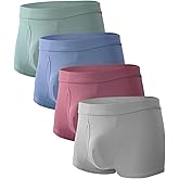 BAMBOO COOL Men's Trunks Underwear Soft Breathbale with Stretchy Full Coverage Waistband and Open Fly Pouch 4 Pack