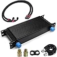 HTRACING 16 Row AN10 10AN Transmission Oil Cooler Kit Stacked Plate Universal British Radiator Oil Cooler Condenser with Fuel Line Hose Mounting Nut Adapter Fuel Hose Clamp Aluminium Alloy Black