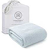 Threadmill Luxury Cotton Blankets for Twin Size Bed | All-Season 100% Cotton Twin Blanket for Bed | Aster Jacquard Lightweight, Soft & Cozy Coverlet, 350GSM, 68 x 90 inches | Light Blue