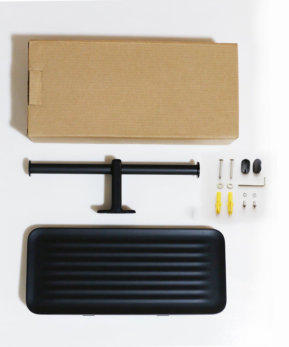 CRW Toilet Paper Tissue Holder Double Roller Hanger with Cell Phone Shelf Rack Dispenser for Bathroom Kitchen Black Wall Mounted C8091