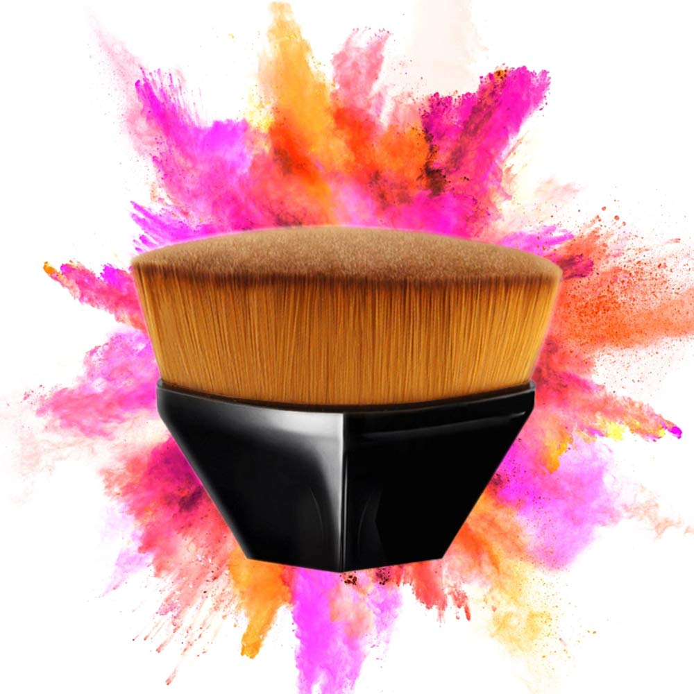 Foundation Makeup Brush Flat Top Kabuki Hexagon Face Blush Liquid Powder Foundation Brush for Blending Liquid, Cream or Flawless Powder Cosmetics with Bonus Protective Case (Black) …: Beauty