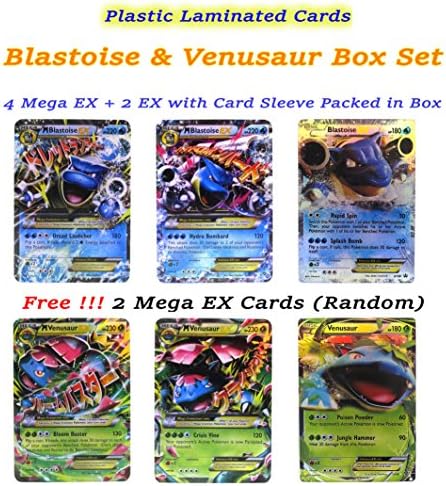 EX Mega Pack of 4 Mega &amp; 2 EX – Blastoise Venusaur Plastic Laminated Flashy Cards English with Box and Sleeve # Promotion Free 2 Mega EX (Random).