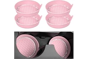 LSKASELUE Lot de 4 dessous de verre de voiture Bling - Antidérapants - Avec strass - Forme ronde - Étanche - Décoration d'int