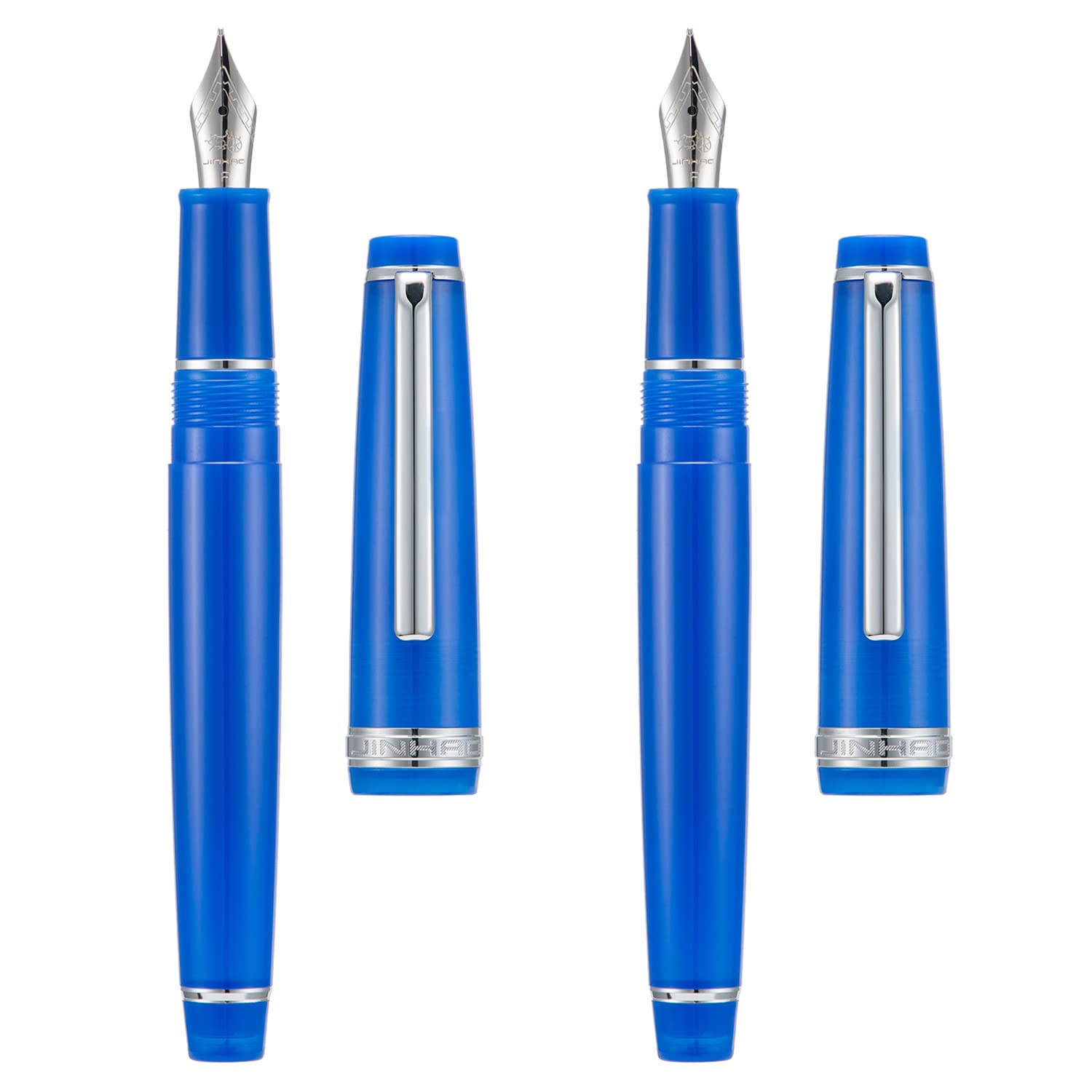 2 PCS Jinhao 82 Resin Fountain Pen Iridium Extra Fine & Fine Nib with Converter, Transparent Blue with Silver Clip Writing Pen Set — image 1
