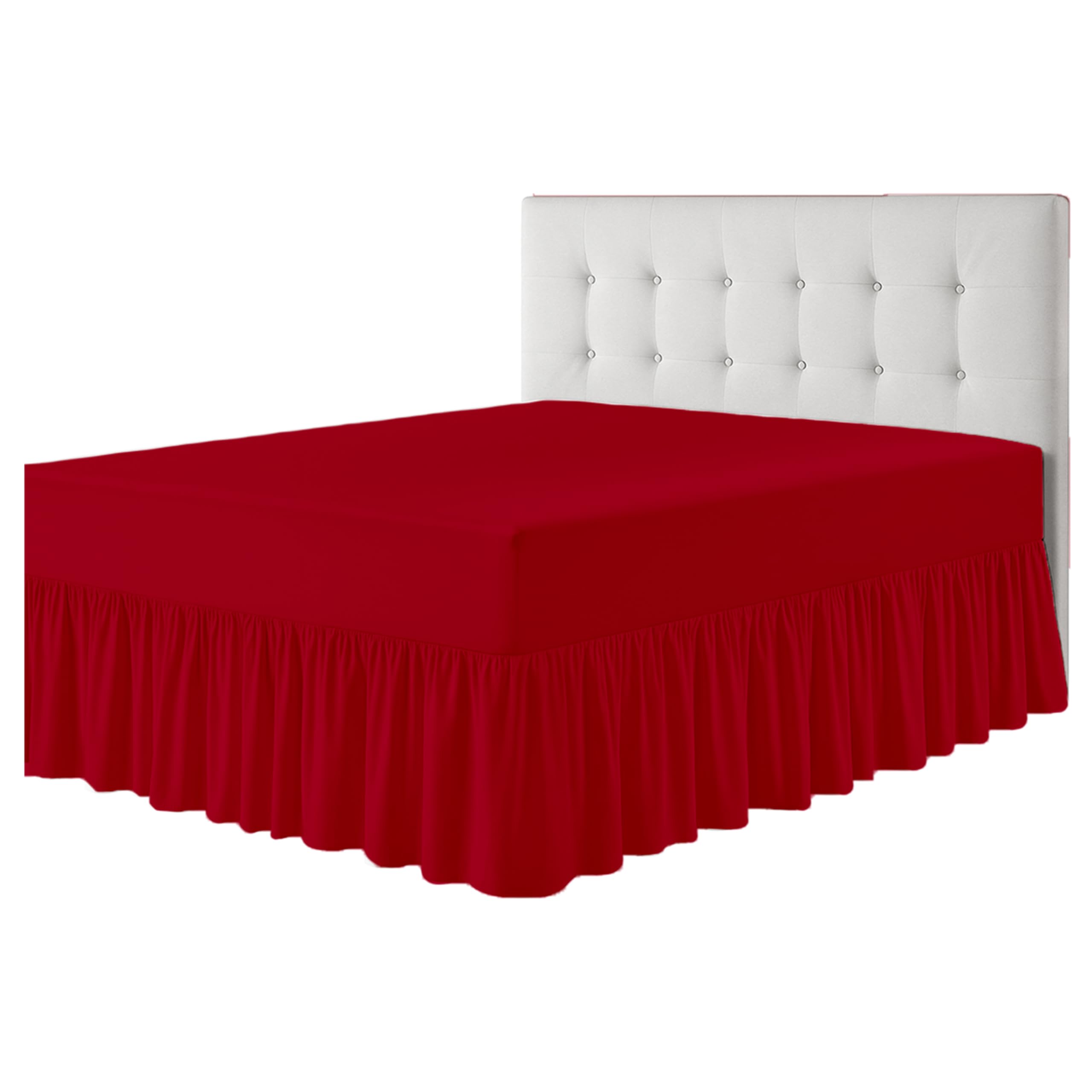 Rohi Deep Fitted Valance Sheet Super King Bed - Easy Care Plain Dyed Valance Fitted Sheet with 30cm Deep Frill - Hypoallergenic - Fit over Mattress (Super King, Red) โ image 1