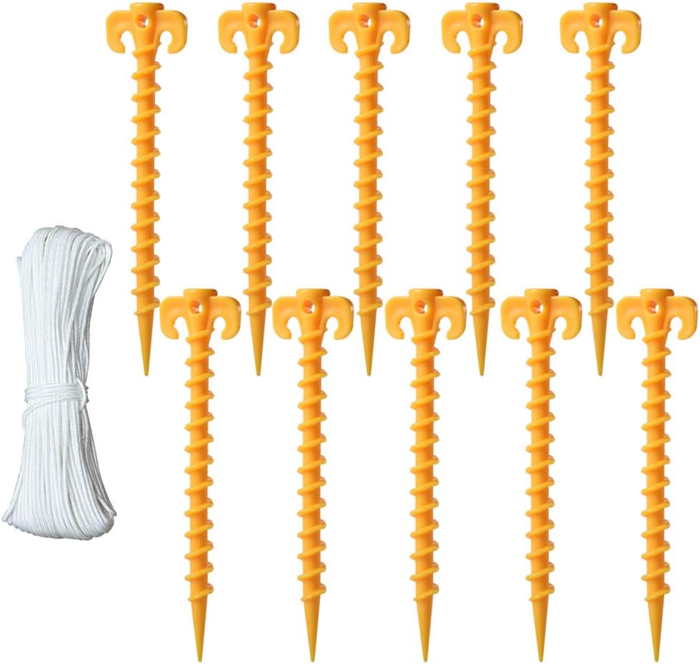 Basong 8 Pack Heavy Duty Stakes Tent Pegs Beach Tent Stakes Stakes Screw Shape 10/&rdquo;